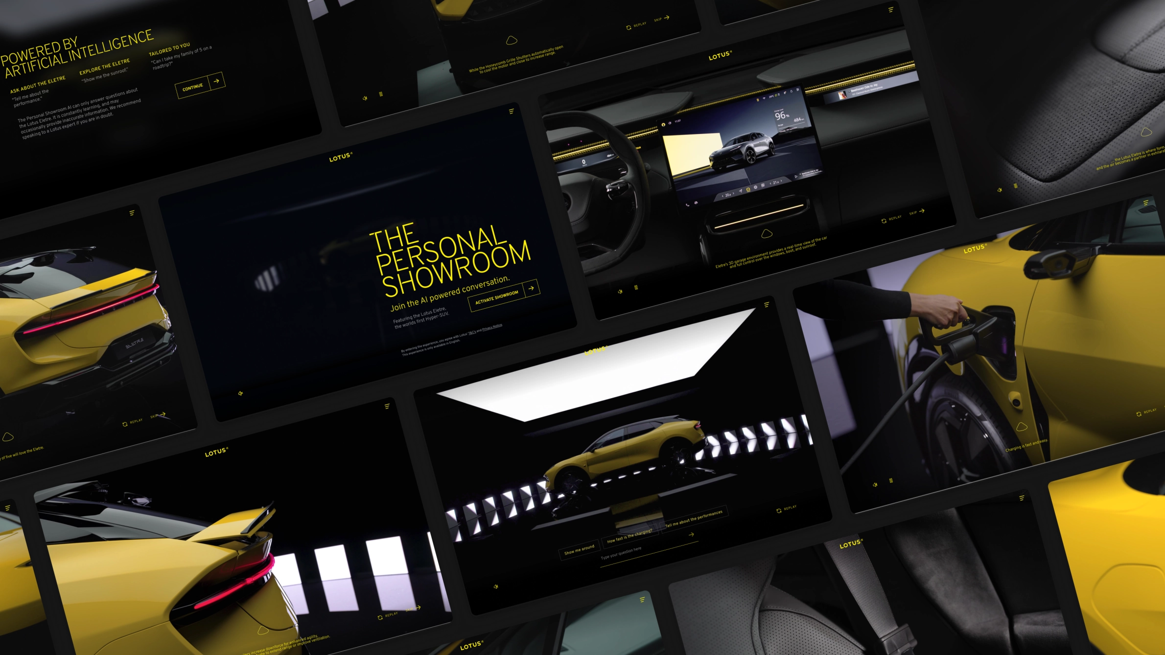 An overview of screens from the Lotus Personal Showroom application.